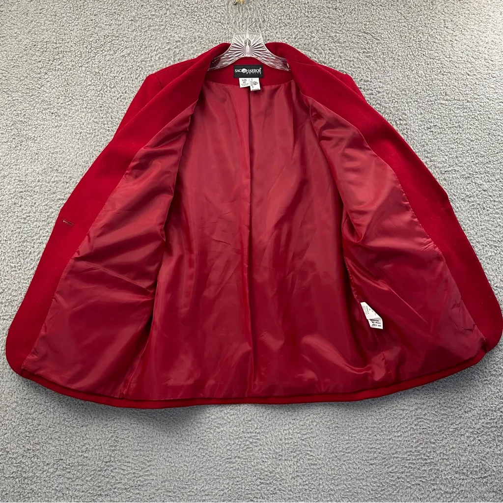 Vintage Sag Harbor 100% Wool Blazer Jacket Academia Preppy Holiday Office W 8P‎ Red - Image 3