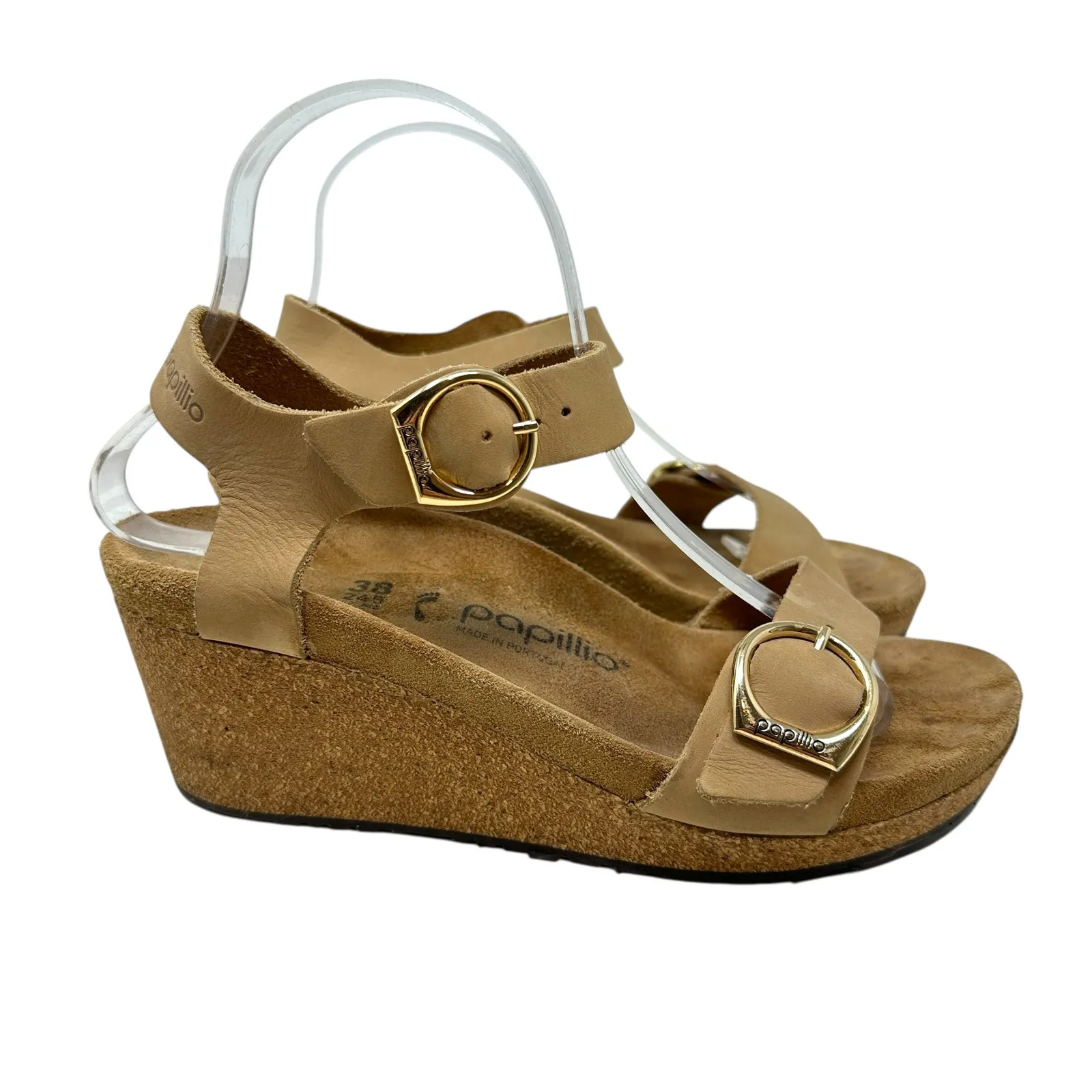 Birkenstock Papillio Soley Wedge Sandals Nubuck Leather Beige Tan 38 US 7 7.5‎ - Image 4
