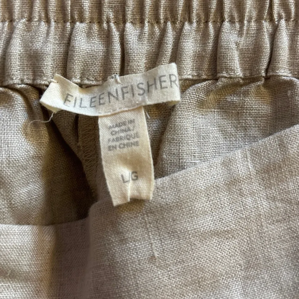 Eileen Fisher Size L 100% Organic Linen Pants Pull On Oatmeal Beige Minimalist - Image 3