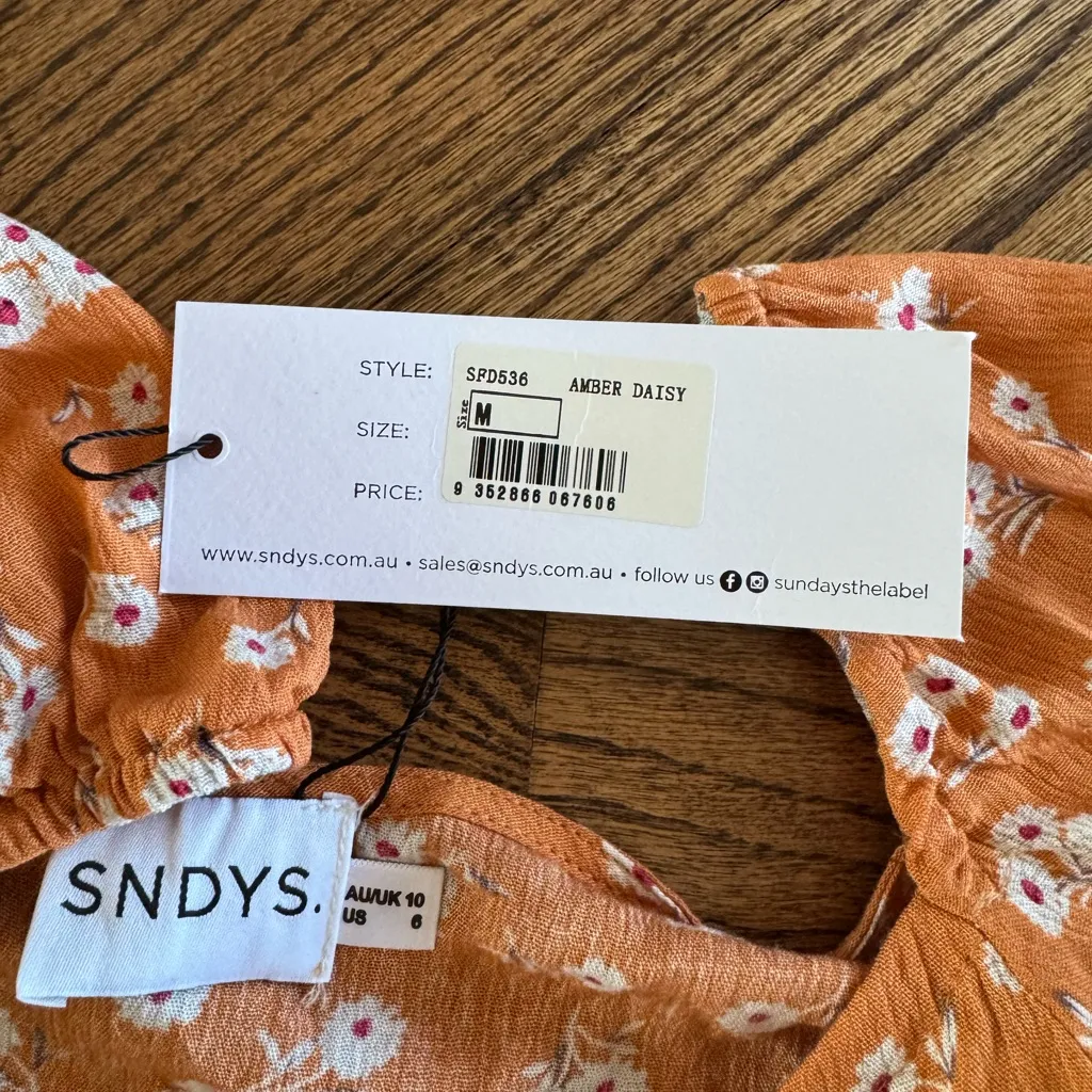 NWT SNDYS Fleur Midi dress Amber daisy floral long sleeve sundress medium 6 Orange - Image 6