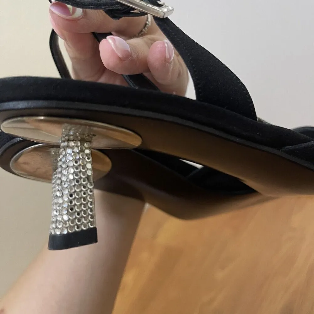 Stuart weitzman black rhinestone kitten slingback point heel evening wear US 6.5 - Image 6