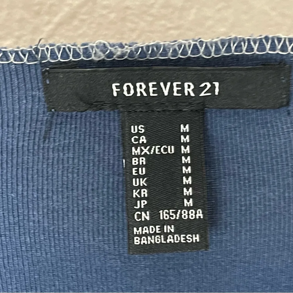 Forever 21 Blue Long Sleeve Crop Fitted Crew Neck Tee - Image 2