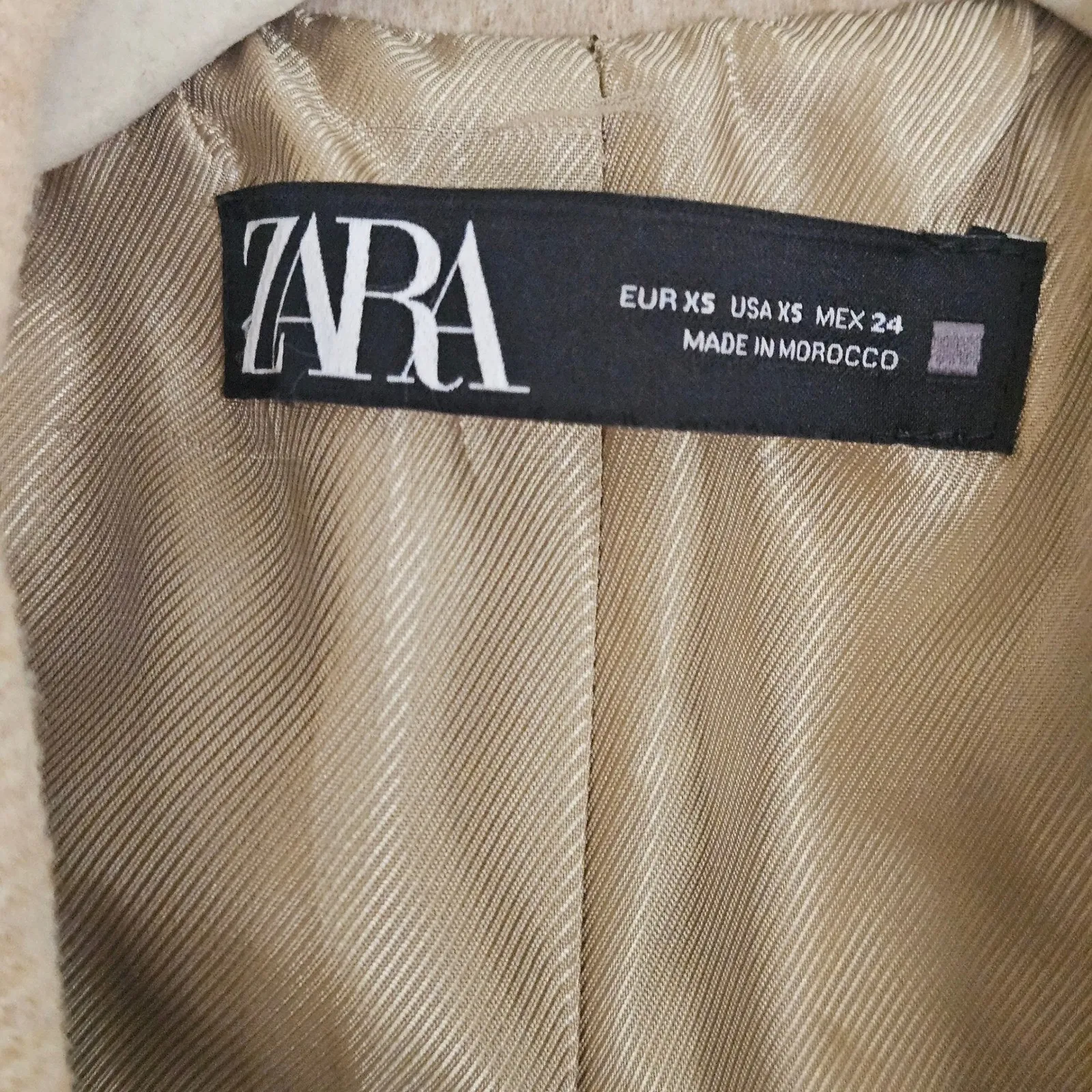 ZARA Women's XS Double Breasted Mid Length Coat‎ Oatmeal Peacoat - Image 5