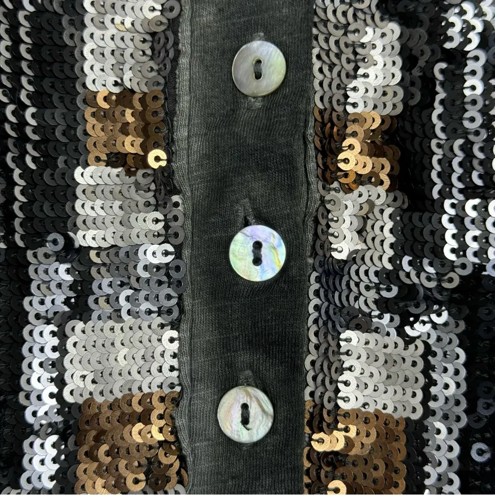 Free People Sequin Henley Top Medium Wash Gray Long Sleeve V-Neck Fairy Grunge - Image 6