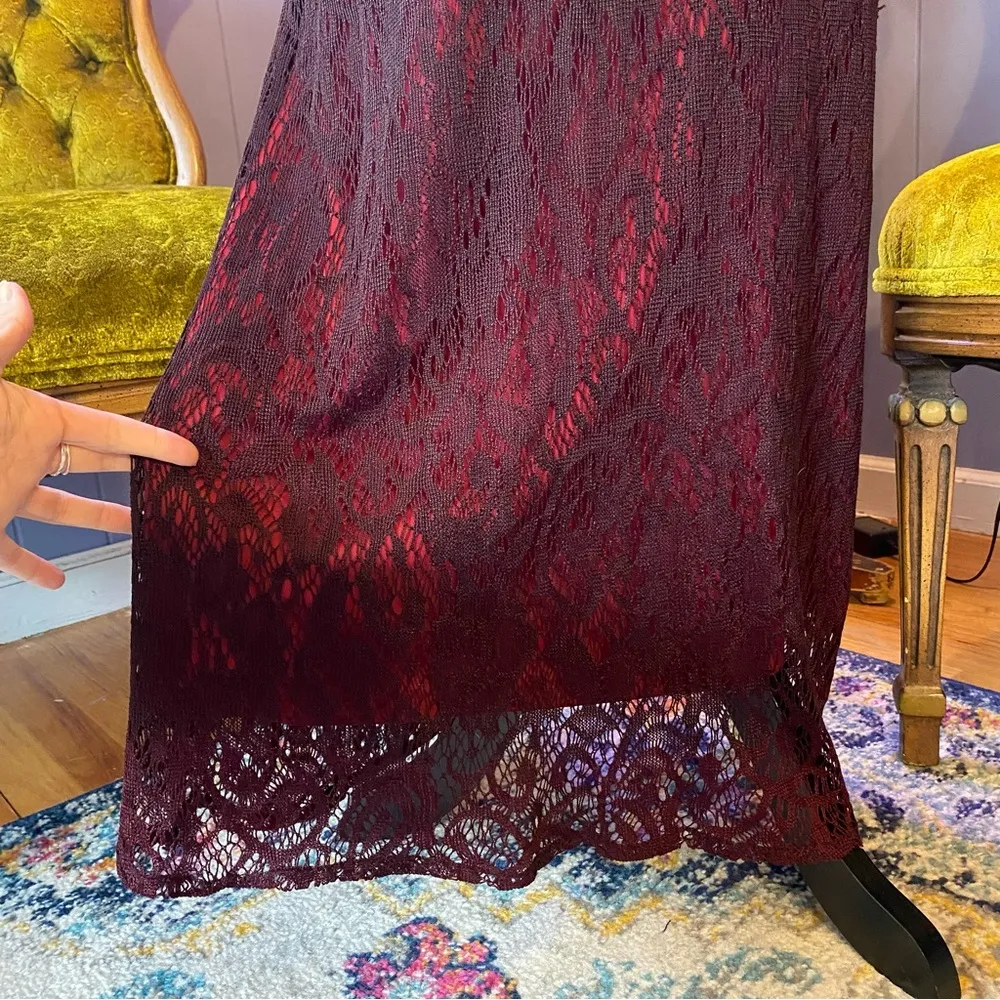 Vintage 90s Breakin’ Loose Burgundy Lace Dark Romance Gothic Glam Maxi Dress Black Size undefined - Image 4