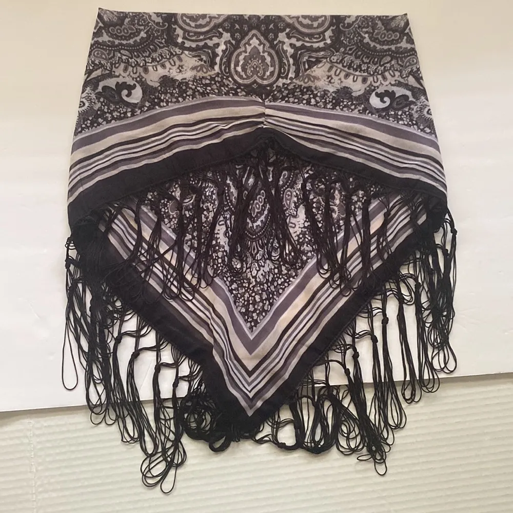 Vintage strapless paisley print tassel scarf top, size small medium Black - Image 3