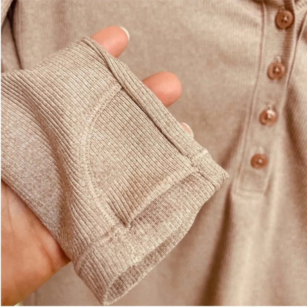 Women’s Athleta Uptempo Pink Mauve Ribbed Henley Long Sleeve Top Size Small - Image 7