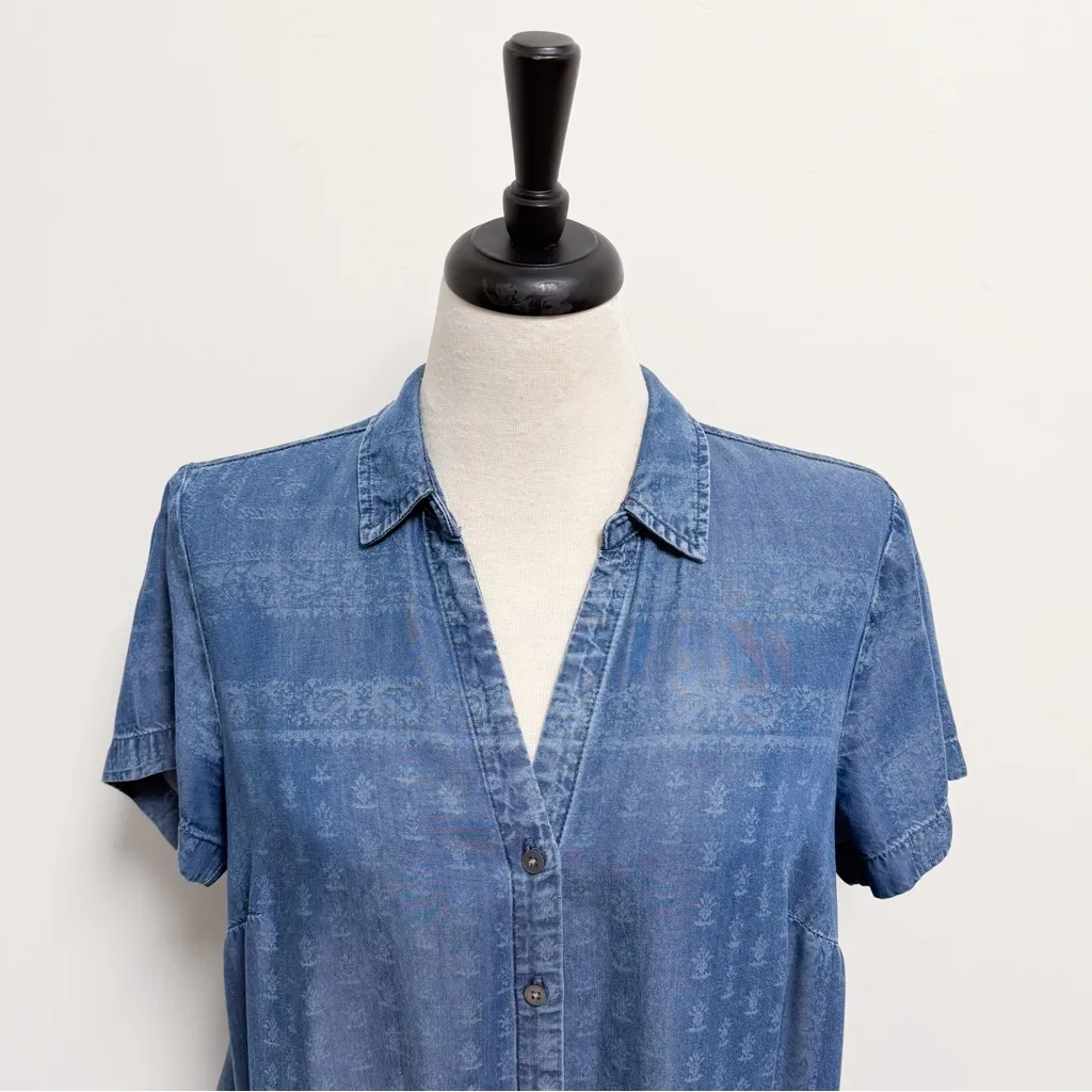 J Jill Blue Bandana Print Short Sleeve Collared V Neckline Button Up Shirt Dress Size M - Image 2