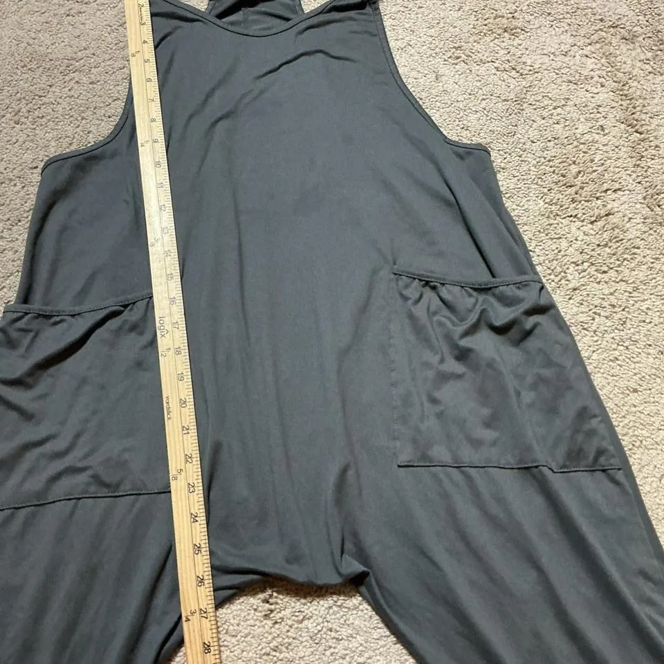 Womens Charcoal Gray Wide Leg Jumpsuit Overall Dress Pockets M Size M - Image 4