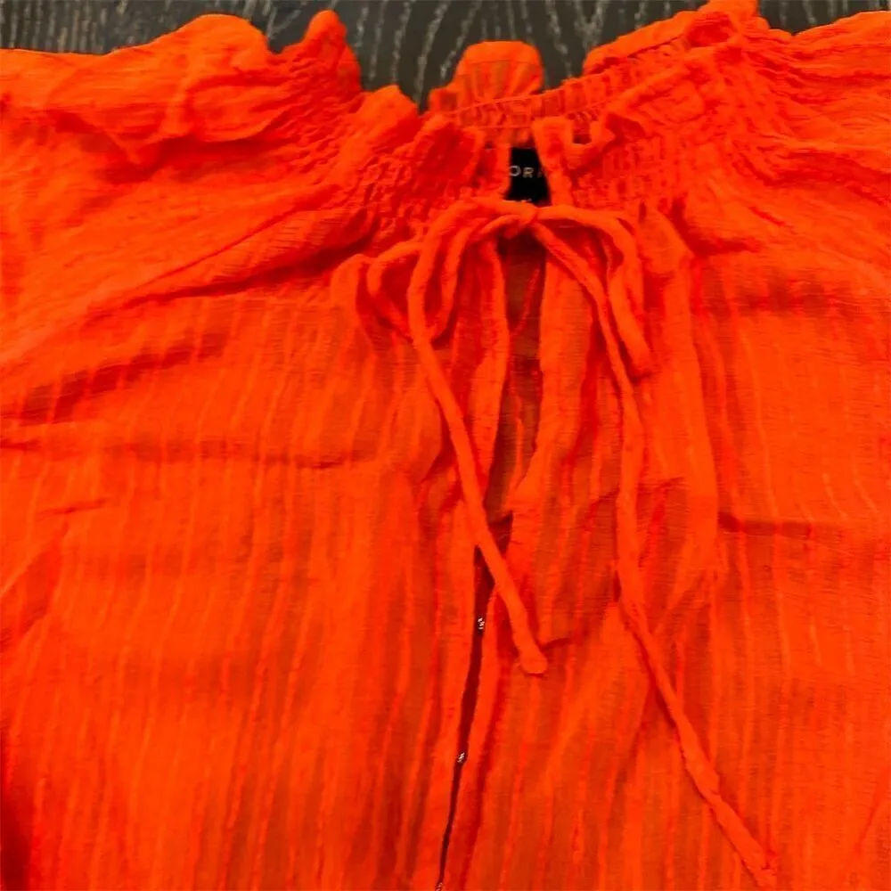 Torrid Size 1 Orange Tie Neck Peasant Blouse Long Sleeve Flounce Top Lightweight - Image 8