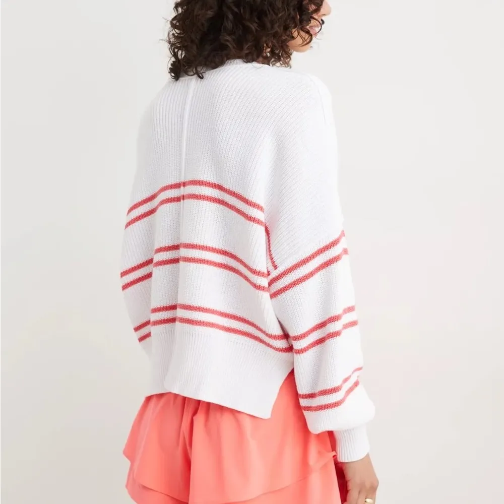 NWT Aerie Beyond Cropped Sweater in White & Red Stripe Women’s Large 100% Cotton - Image 2