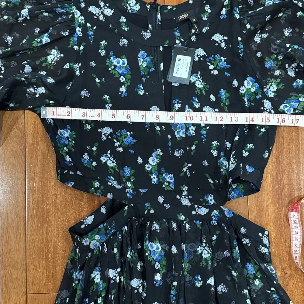 NWT MAJE Risof Maxi Cutout Elegant Black Floral Women's Dress size 38 - Image 9