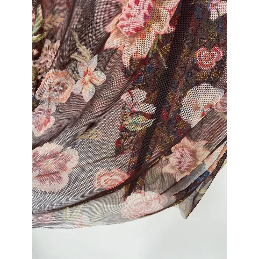 Biya Johnny Was Sheer Floral Embroidered Long Sleeve Button Front Duster Dress - Image 5