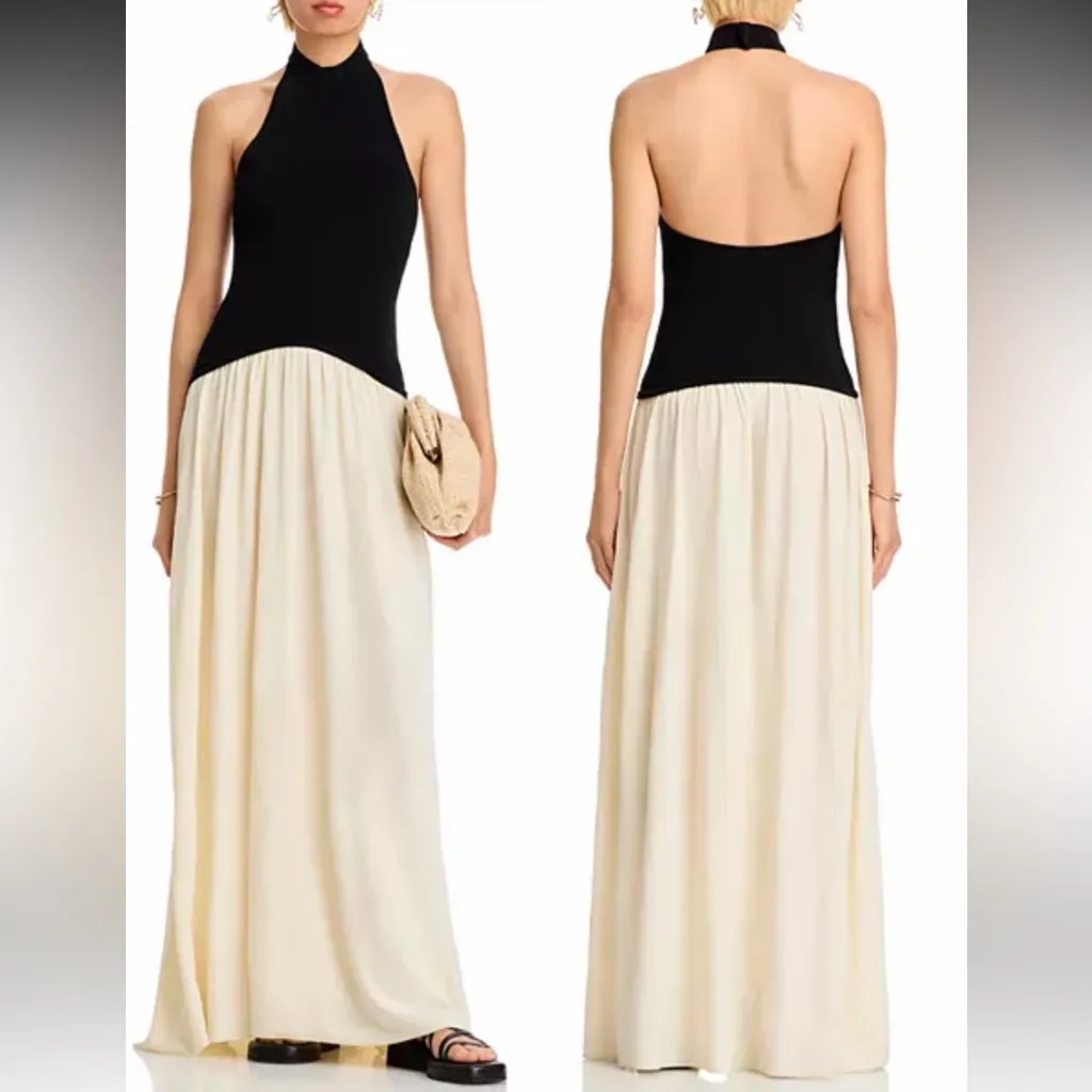 NEW Solid & Striped Halter Soglio Maxi Ecru Noir Dress Sz S - Image 3