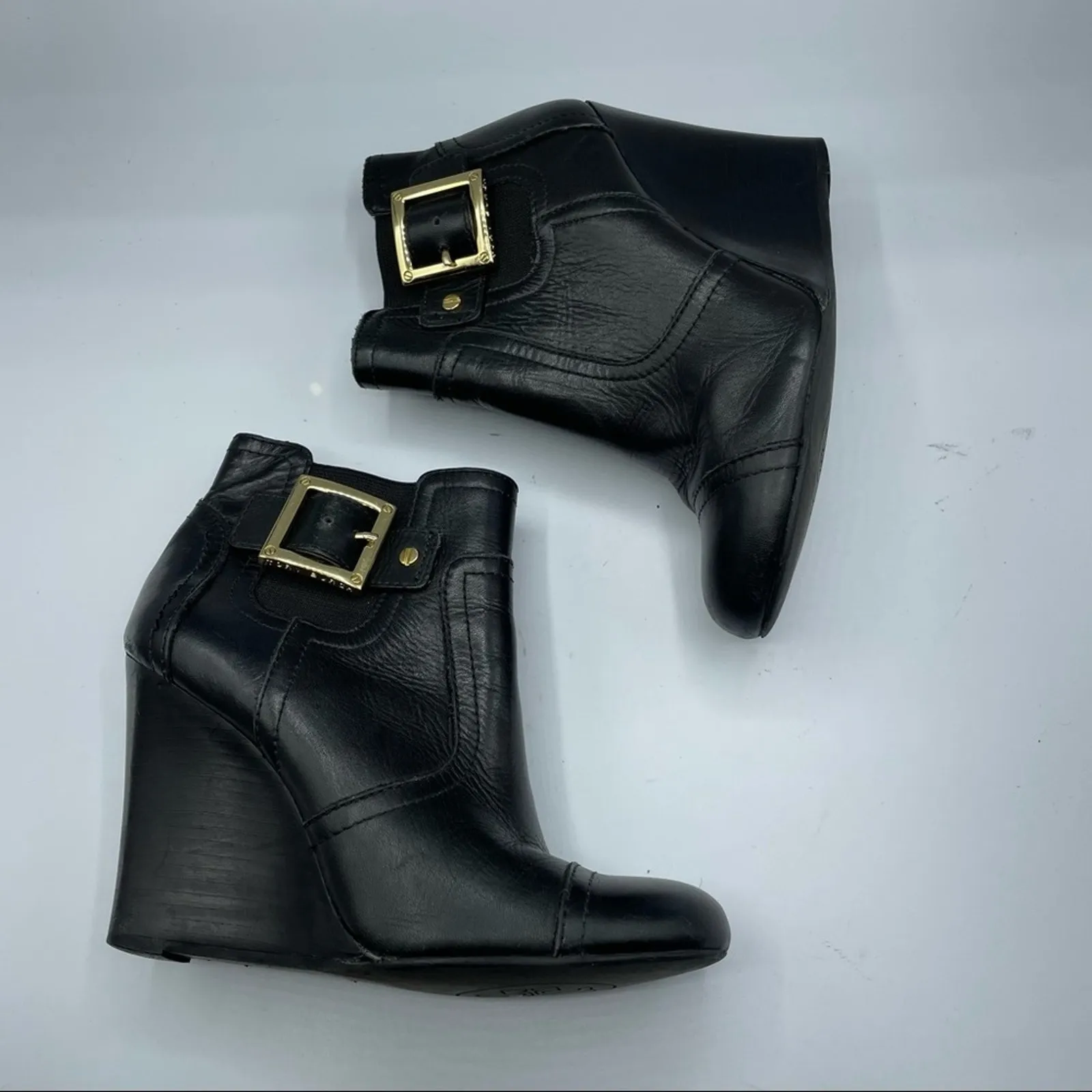 Tory Burch Black Leather Ankle Boots Wedges 5 - Image 3