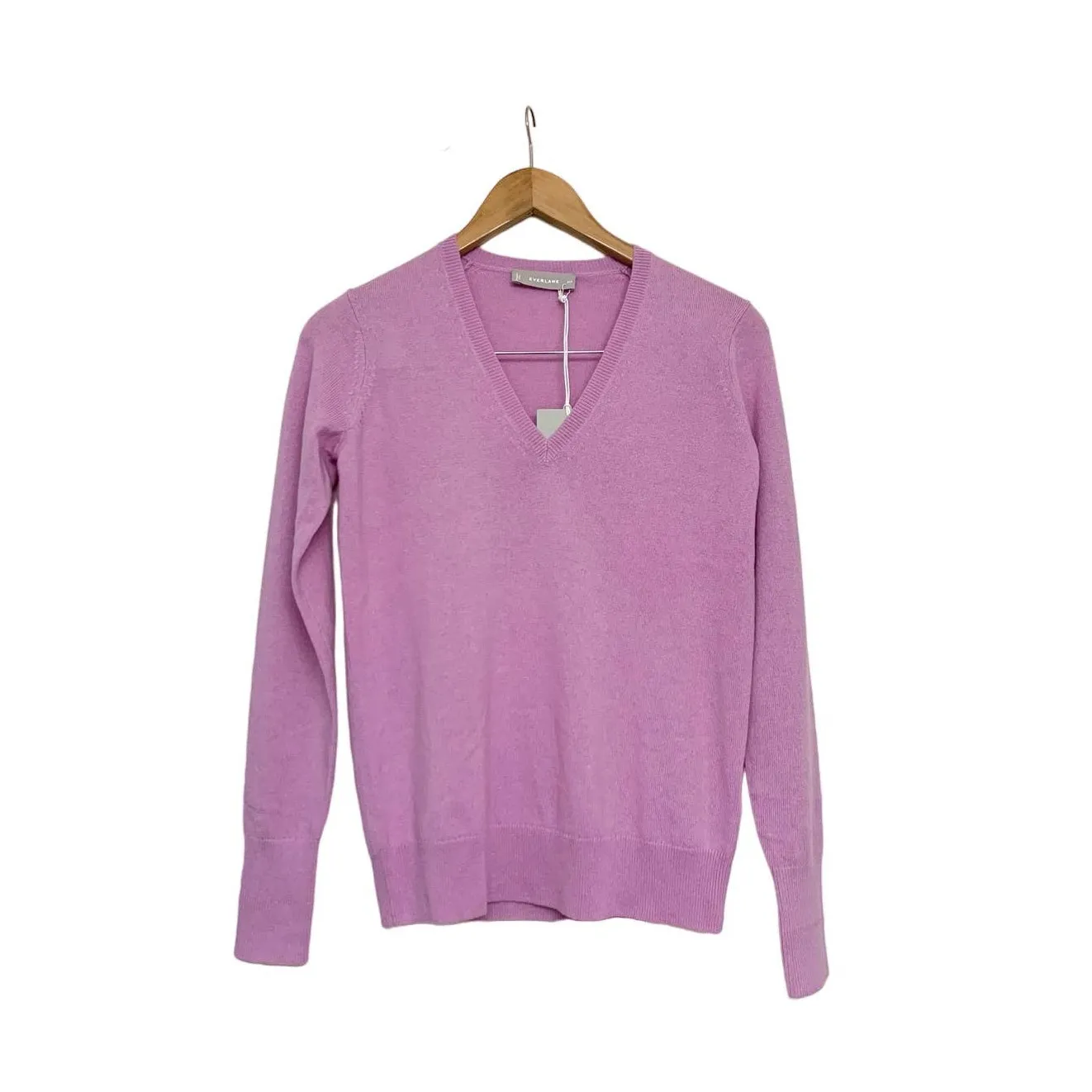 Everlane 100% Cashmere Mauve Pink V-neck Sweater Oversized XXS NWT - Image 3