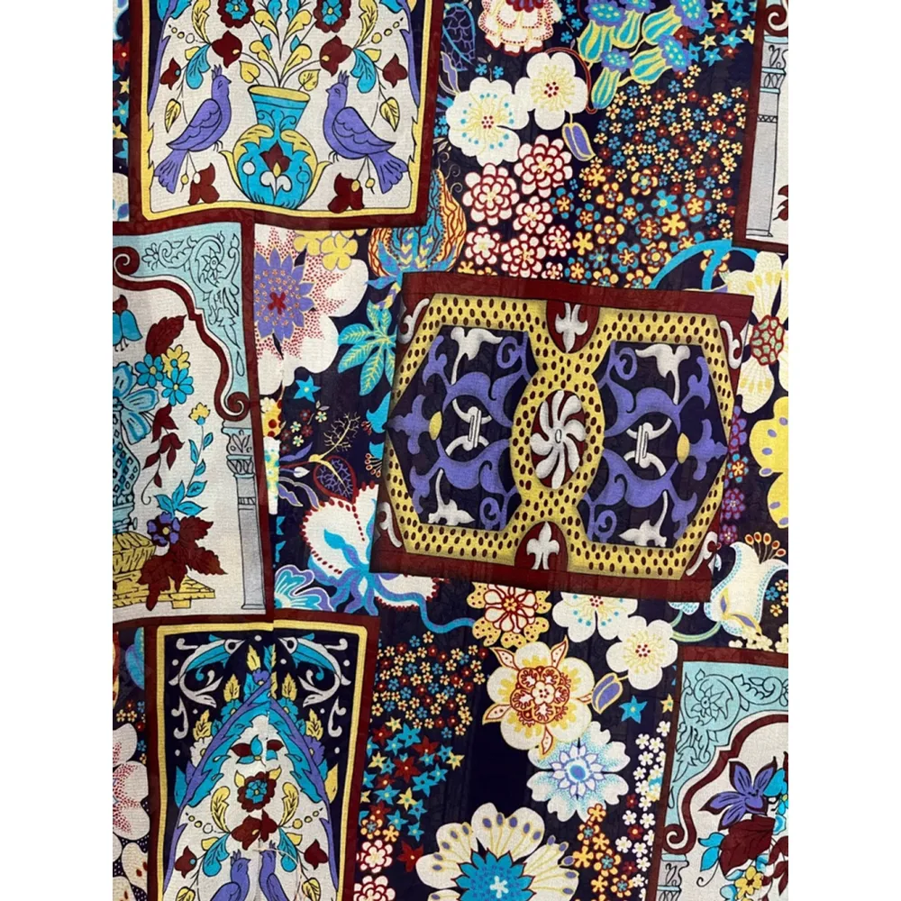 Women’s Versace Art To Wear Floral Geometric Patchwork Silk Button Down - Image 6