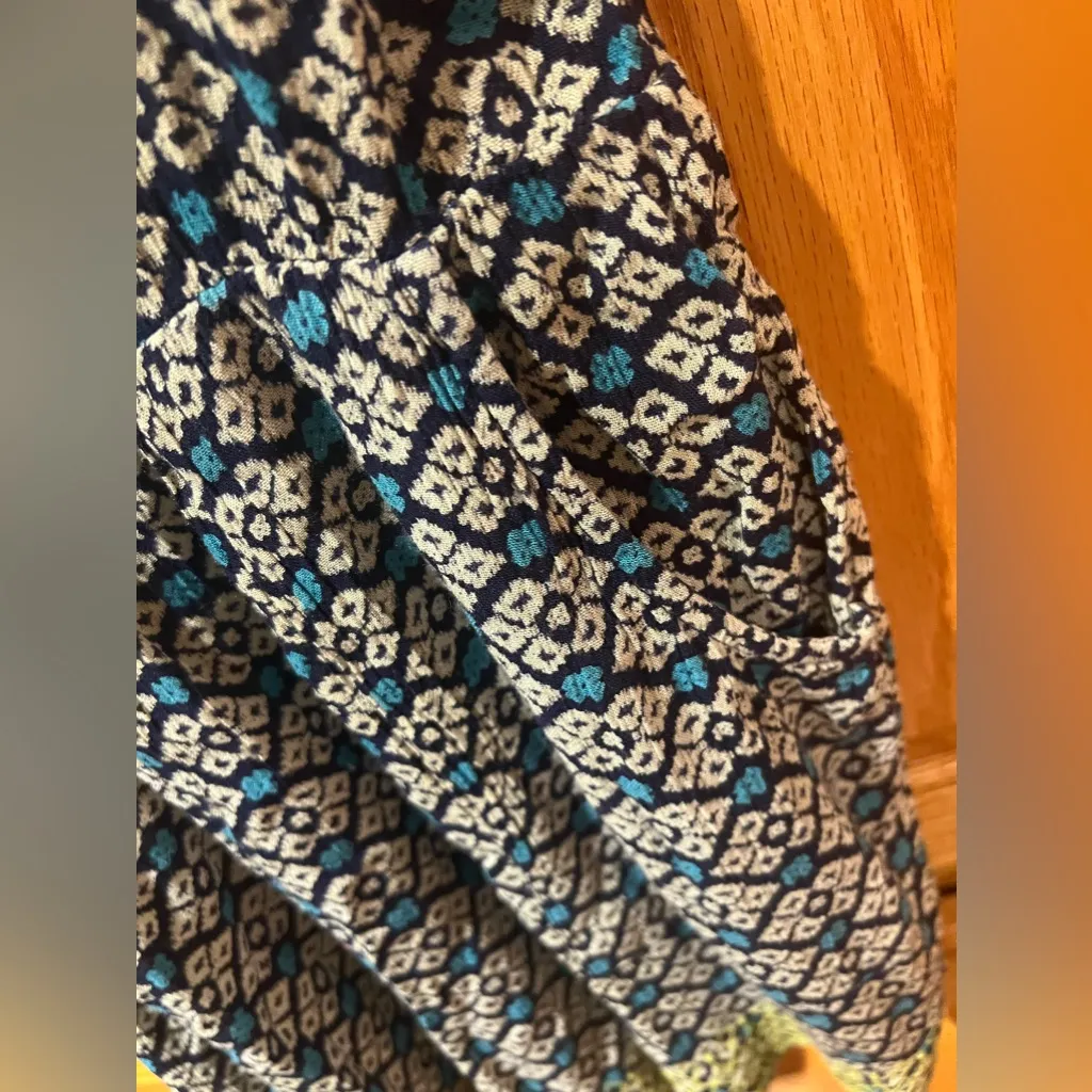 Lilka Anthropologie Long Weekend Boho‎ Printed Blue & Green Motif Romper Medium - Image 10