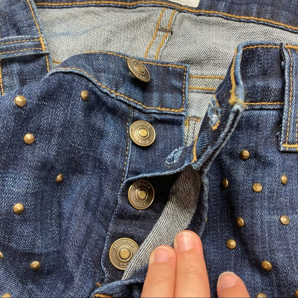 Hudson | Leigh Boyfriend Jeans Button Fly Studded Dark Wash 28 - Image 3