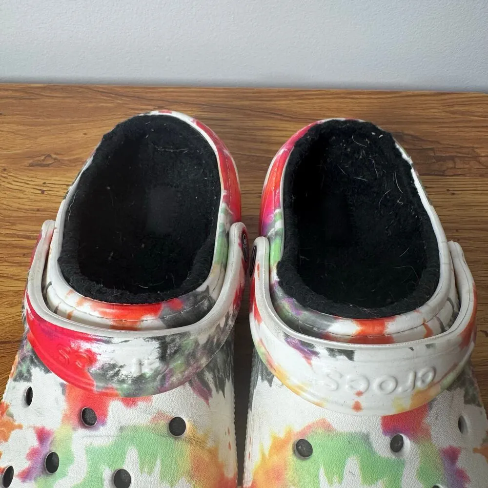 Crocs Clog Unisex M7/W9 Classic Rainbow Festival Lined Clogs in Blotched Tie Dye - Image 8