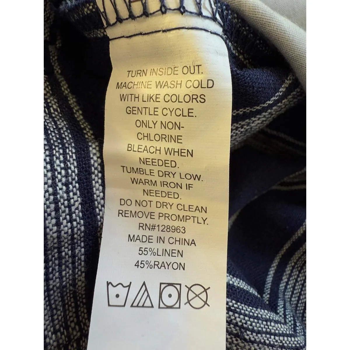 Indigo Rein Navy Women's XS Stripe Linen Rayon Wide Leg Pants Tie Waist Boho - Image 10