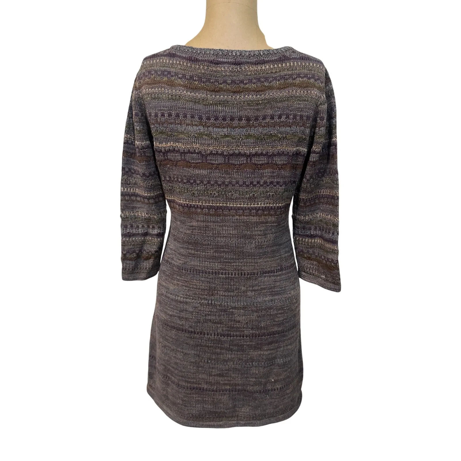 Peruvian Connection Mini Sweater Dress Fair Isle Brown Stripe Cotton Wool XS - Image 7