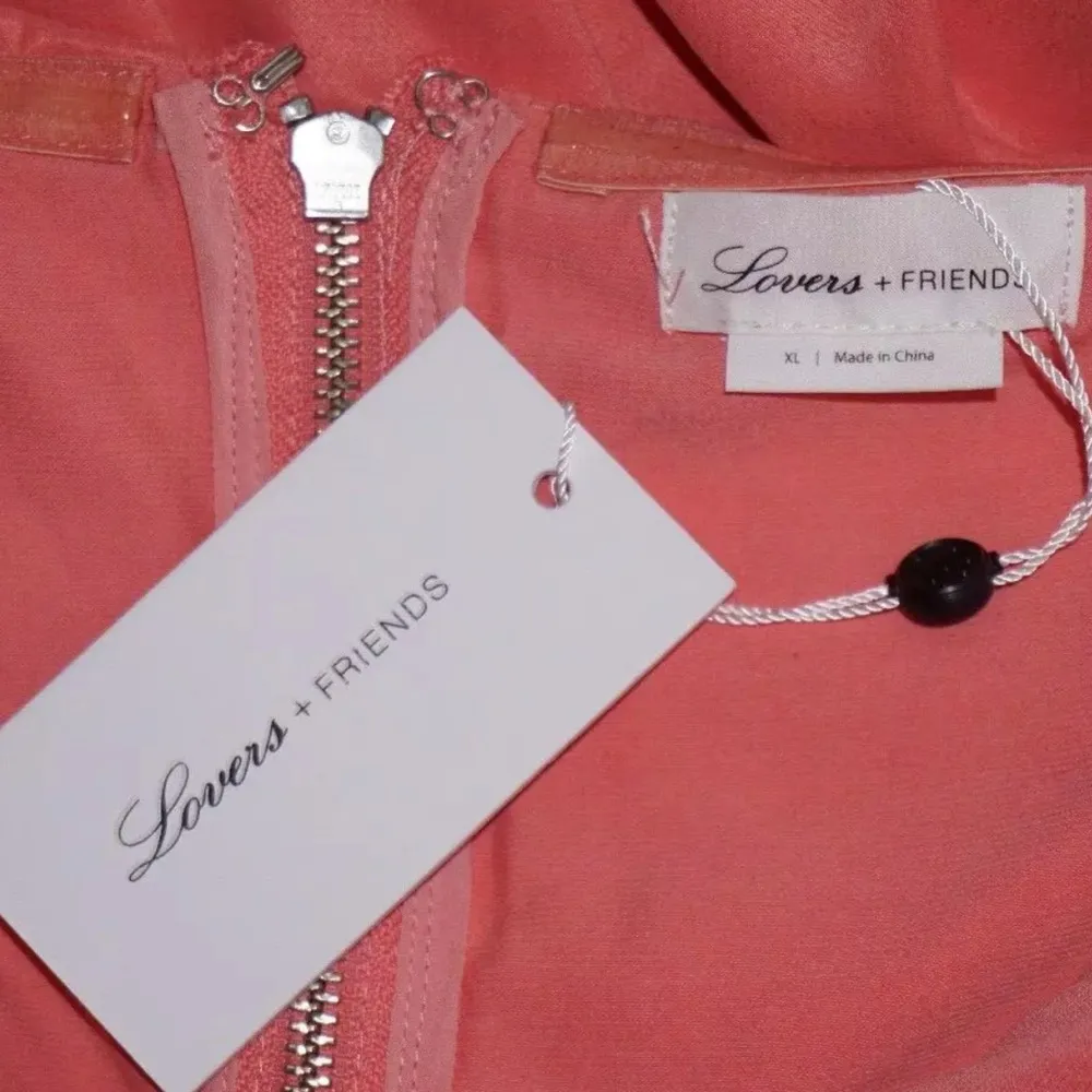 Lovers + Friends Anzen Gown XL Strawberry Ice Strapless Flounce Leg Slit New - Image 3