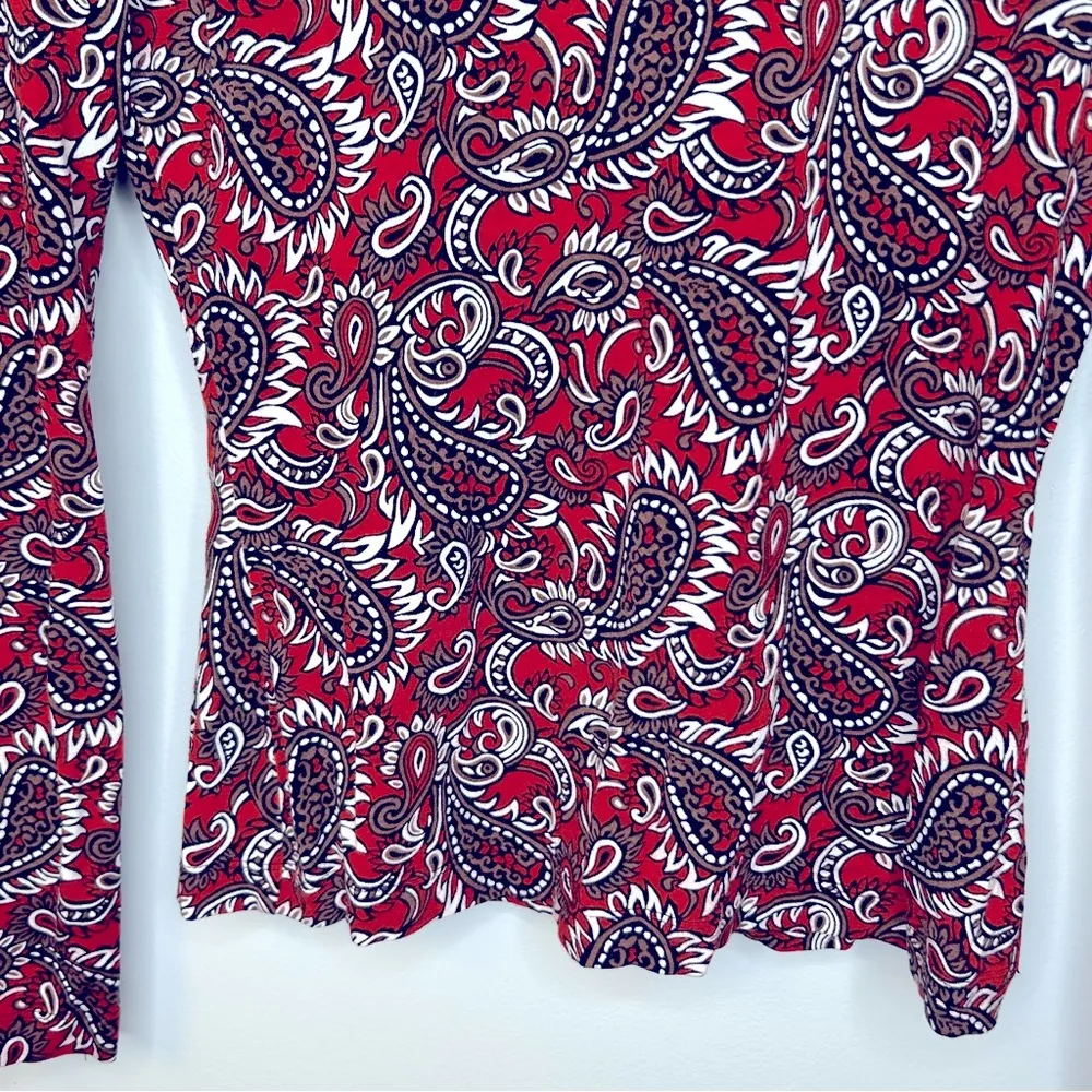 St. John Rust Paisley Mockneck Turtleneck Blouse Size P - Image 5