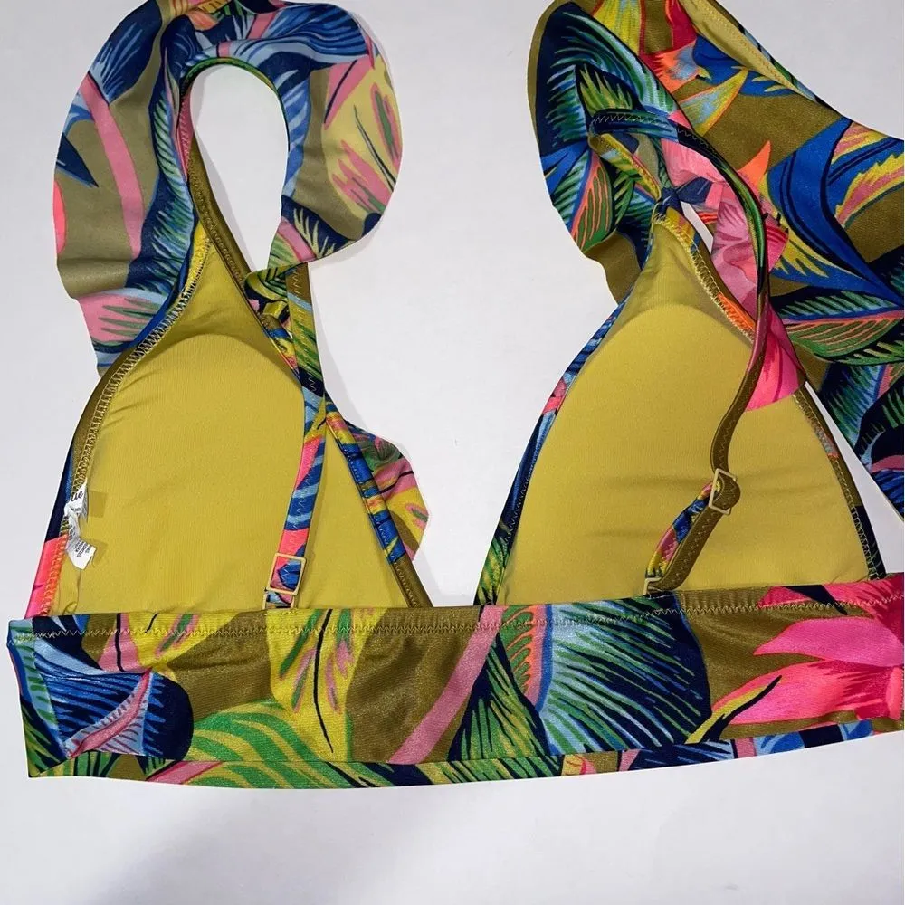 Aerie Two Piece Bikini Women L Ruffle Longline Bikini Top Cheeky Bottom Floral - Image 4