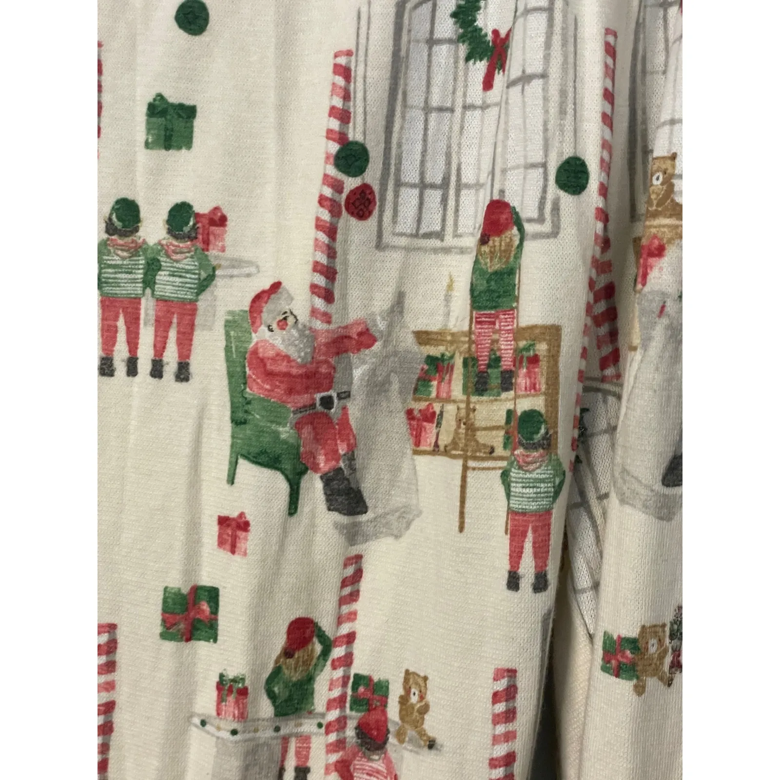 Burt's Bees Baby Christmas Pajama Pants Size L‎ Cream Santa Reindeer Print Red Size L - Image 4