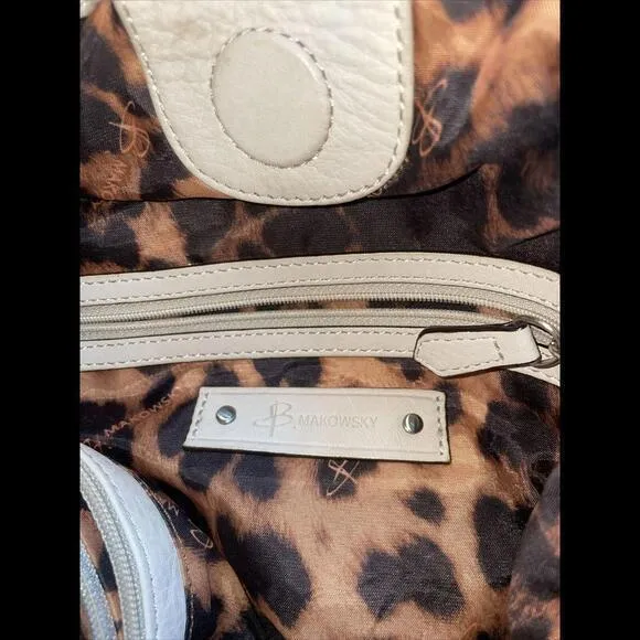 B. Makowsky Marble Blue Leather Tote‎ Bag Handbag Leopard Interior 2000s - Image 5