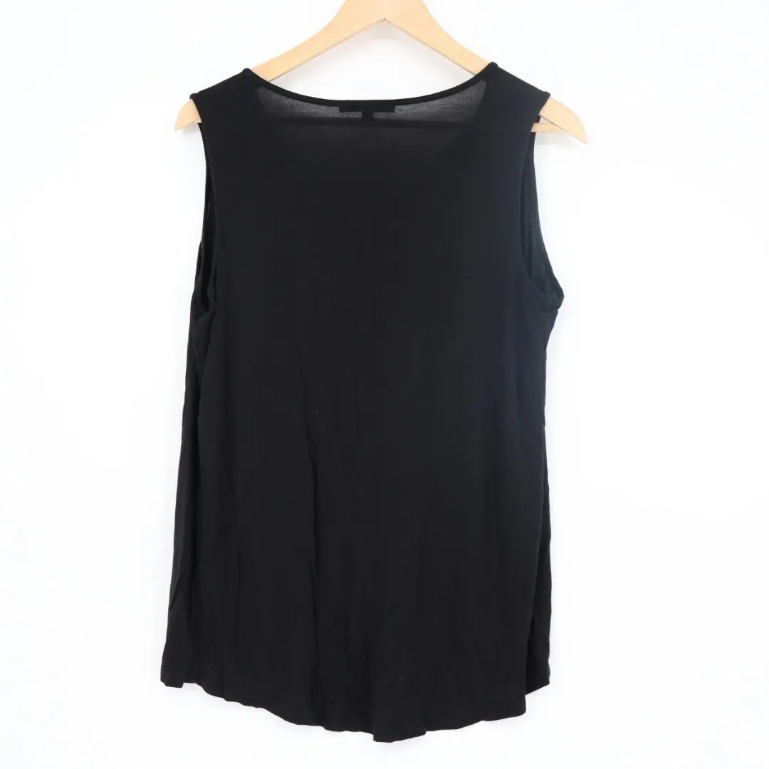 Cable & Gauge Tank Top Womens Small Black Stretch Pleated V-Neck Wide Strap - Image 5
