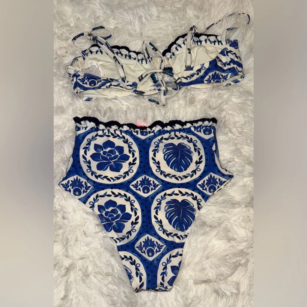 NEW Farm Rio Blue Tile Dream Bikini SET, TOP sz S, Bottom Sz XS - Image 6