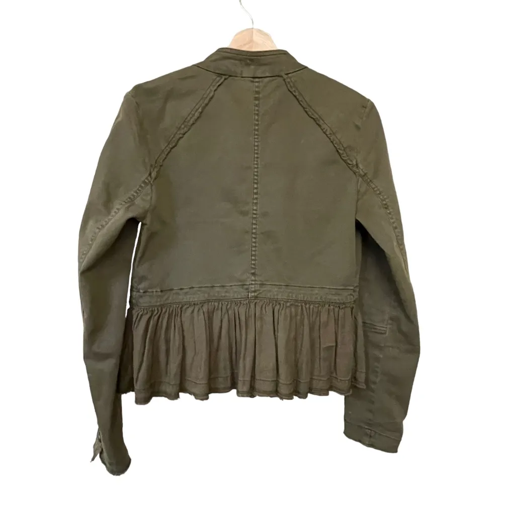 Free People Peplum Military Olive Green Ruffled Hem Double Breasted Jacket XS - Image 14