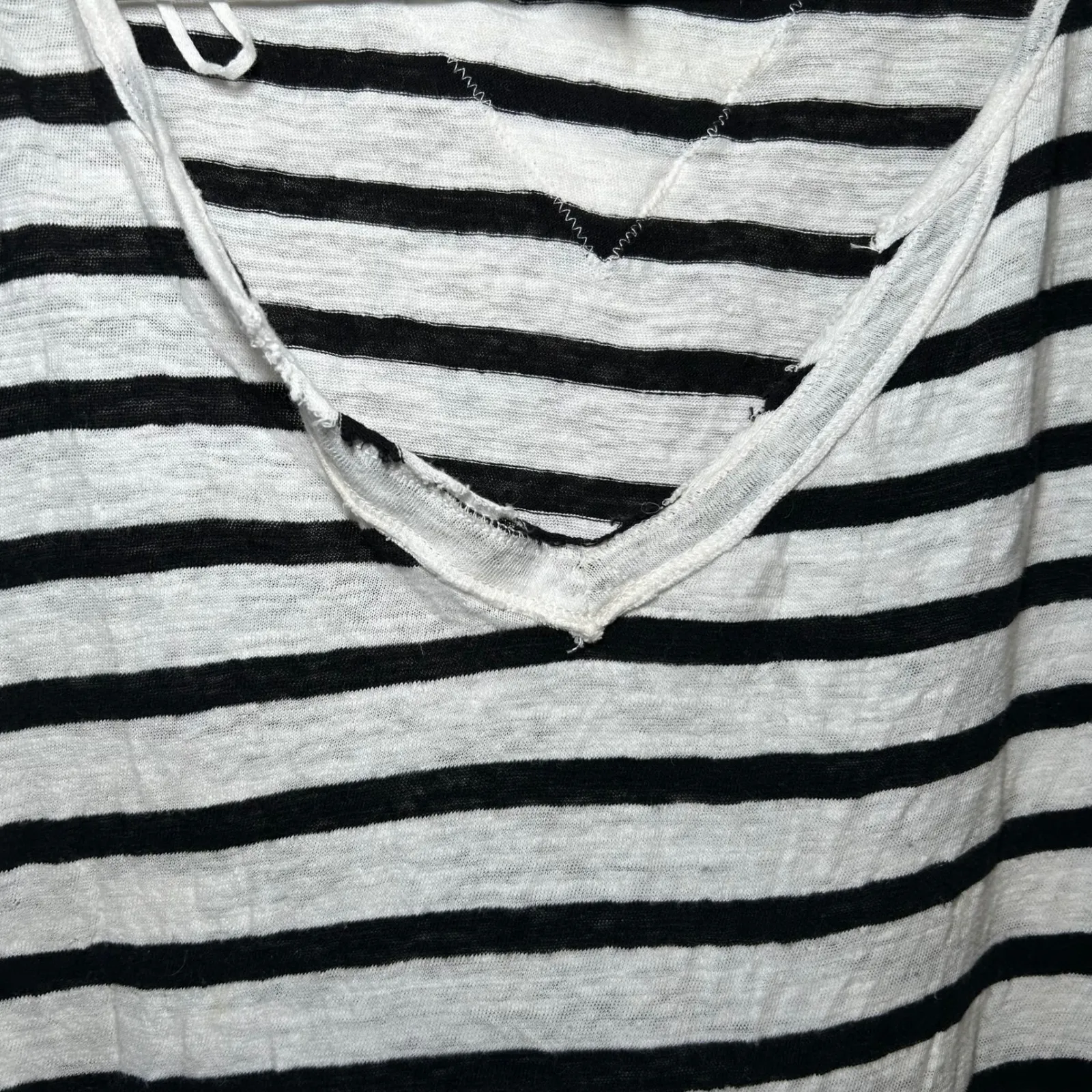 we the free black white striped v-neck top women's large classic minimal casual - Image 4