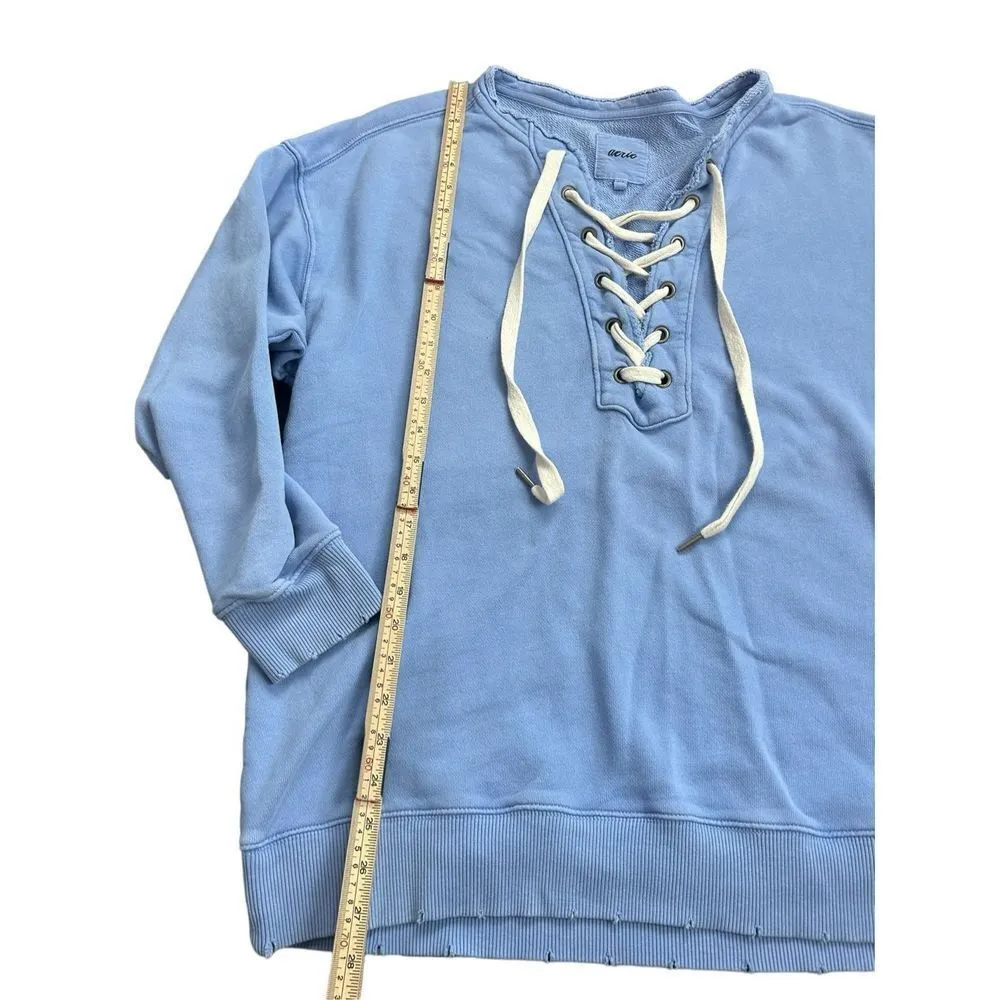Aerie lace up light blue sweatshirt size small - Image 6