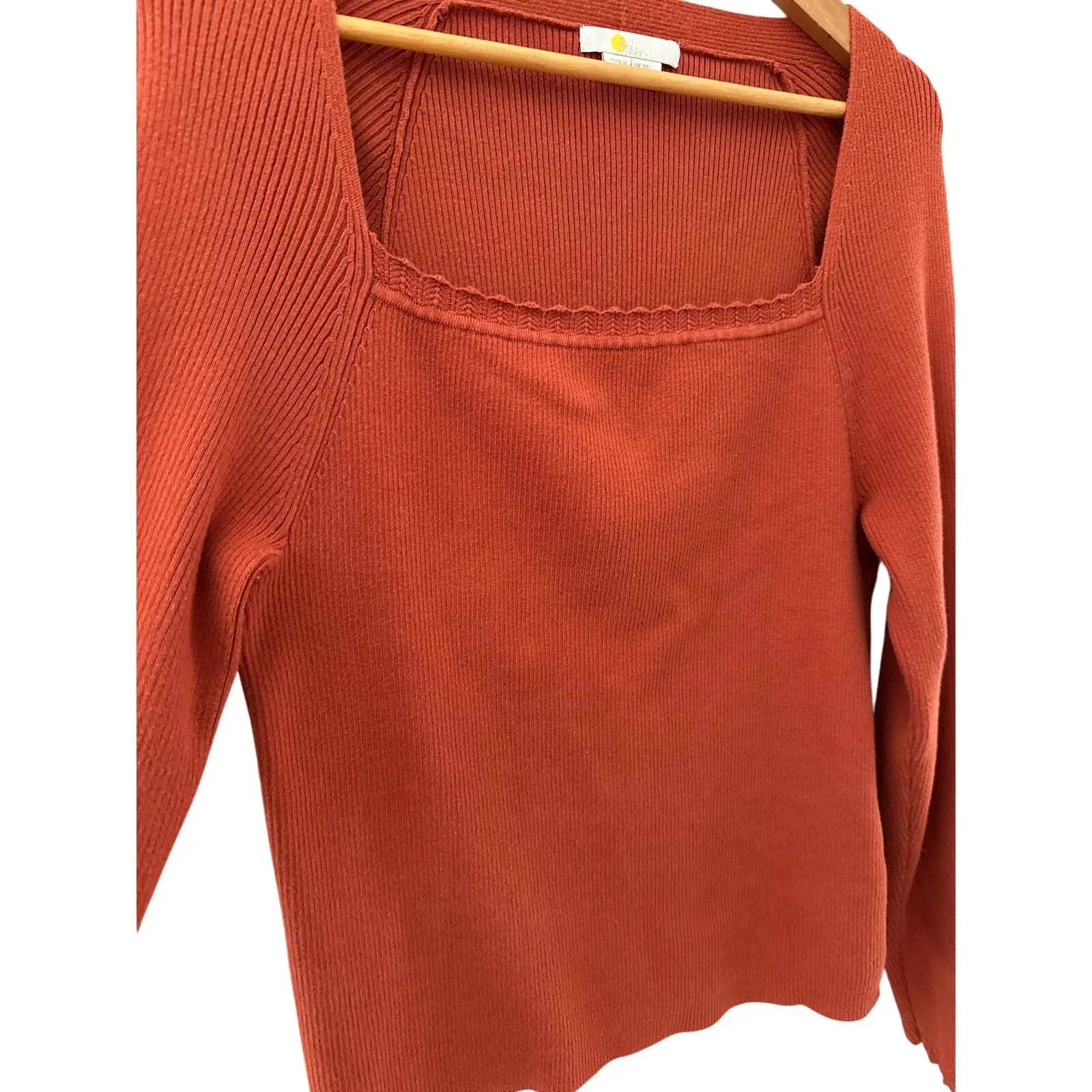 Boden Plus Ribbed Square Neck Knit Sweater Burnt Orange Size 16/18 - Image 4