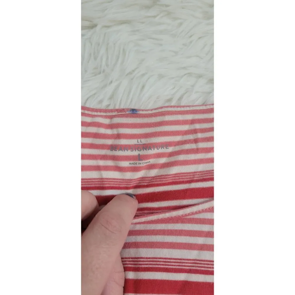 L.L.Bean Soft Signature Cotton/Modal Scoop Neck Striped Tee Sz L Red Size L - Image 5