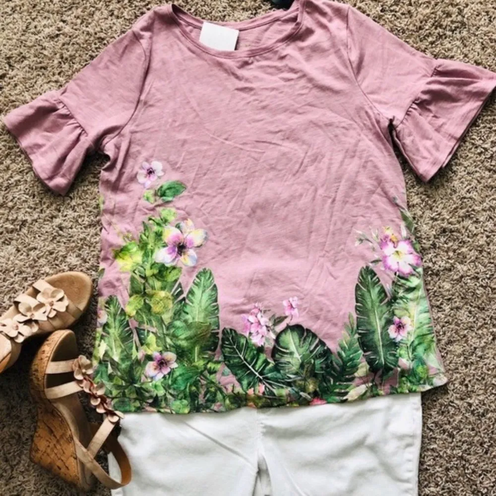 Lane Bryant Top Rose Cotton Blouse Short Bell Sleeves Plus Size 14/16 NEW - Image 11