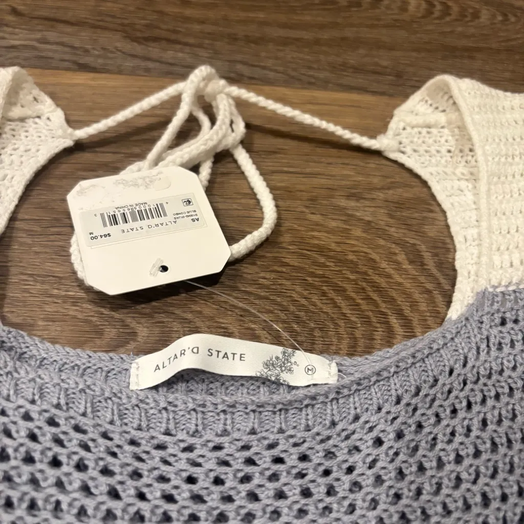 NWT Altar’d State Jeanne Cropped Pullover Sweater Cozy Knit Crochet Boho Medium - Image 5