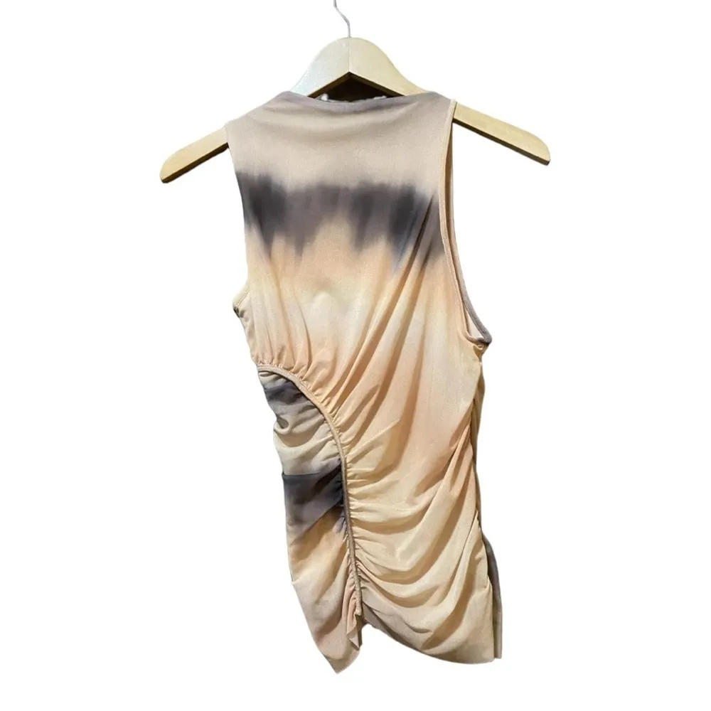 ZARA Women Sleeveless Asymmetrical Ruched Mesh Top Size S Peach/Black Dyed M - Image 5