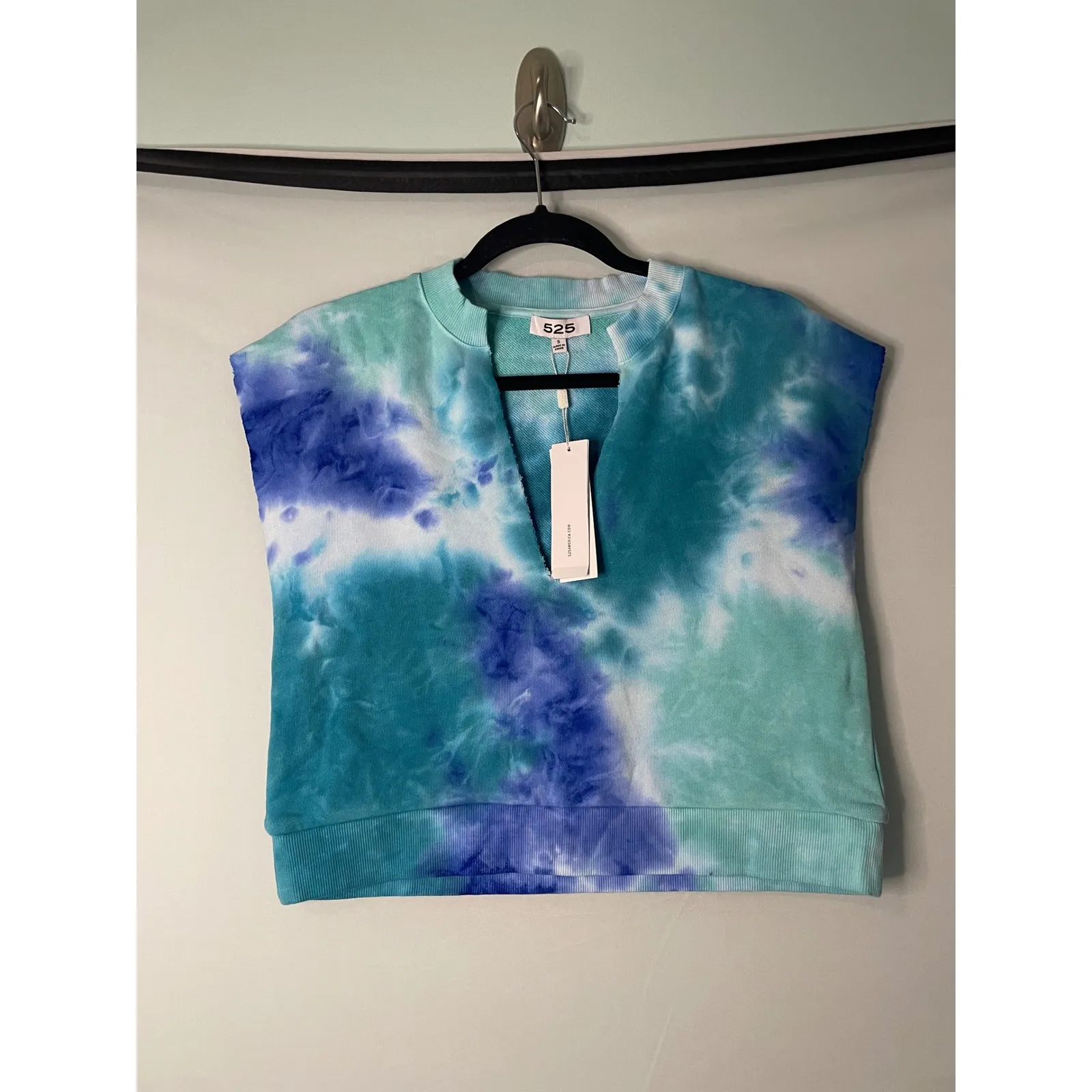 525 Born in Bklyn Tie Dye Cropped Sweatshirt Vest Top Blue Green Women's S - Image 2