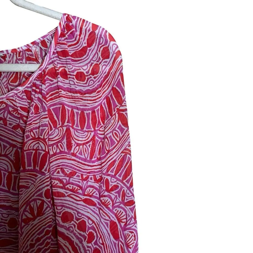 Trina Turk Top Womens Small Multicolor Artsy Print Silk Blend Sheer Blouse - Image 3