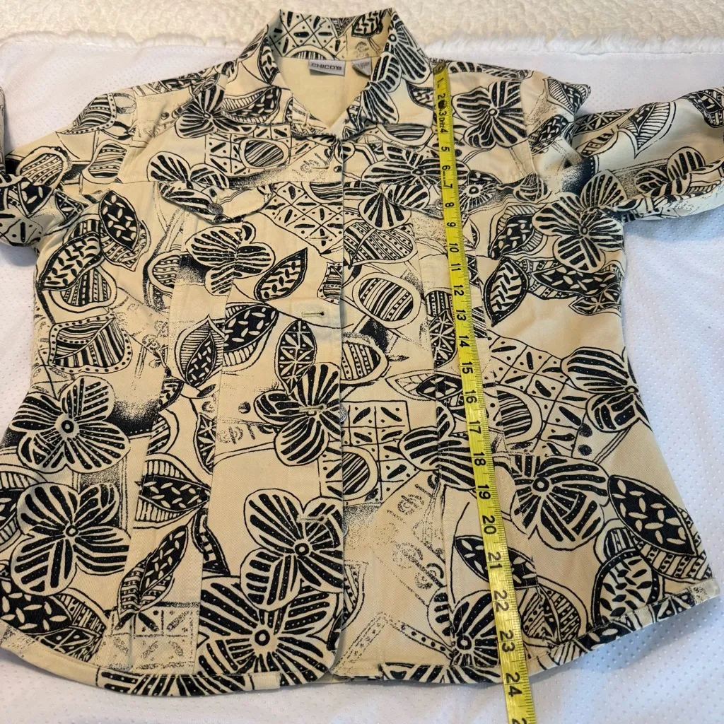 Chico’s Abstract Art to Wear Batik Style Jacket Size 1 Chico (med 8) Cream Black - Image 7