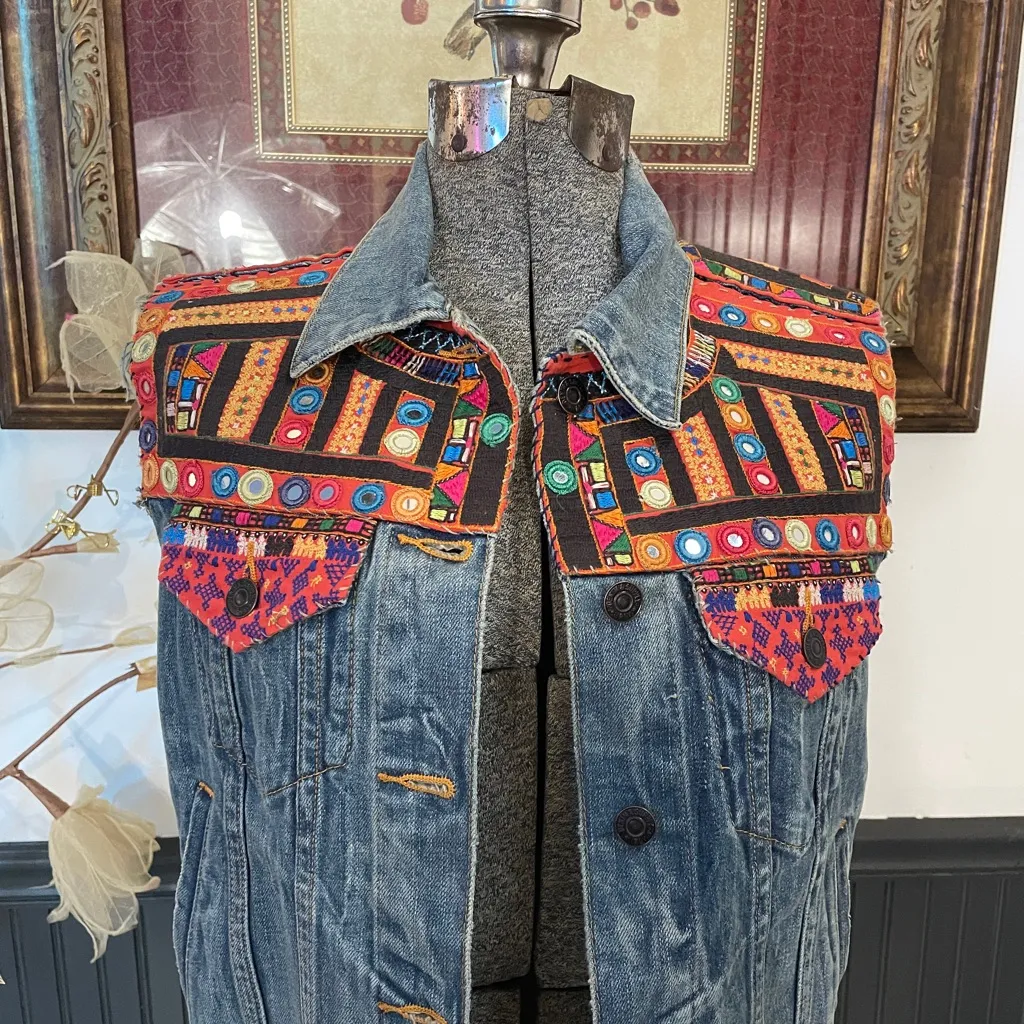 Vintage Denim & Supply Ralph Lauren Rare Jean Vest Southwestern - Sz S 🧡🎀 - Image 5