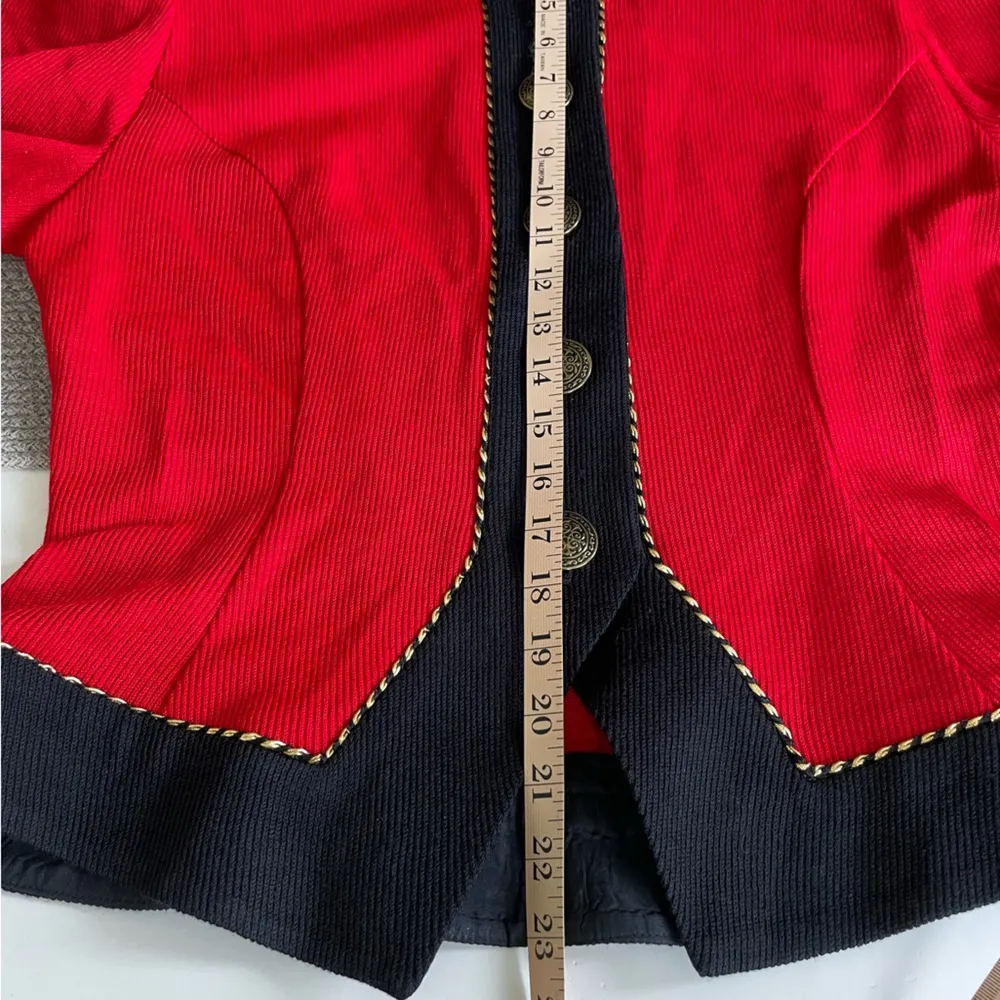 Vintage Red Black Jeffrey & Dara Peplum Cropped Jacket Made in USA Sz 13/14 Size M - Image 13