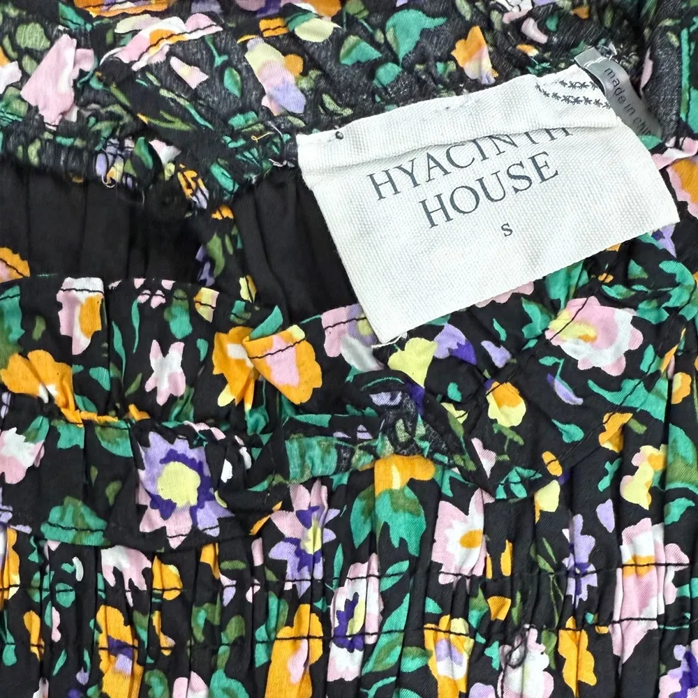 Hyacinth House Samantha Midi S NWT Black Multi Floral Smocked Cotton - Image 6