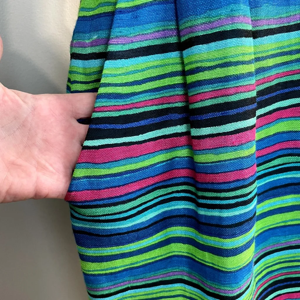 Nanette Lepore Dress 8 Blue Green Silk Linen Stripe Beaded Ruffle Mamacita Frock - Image 9