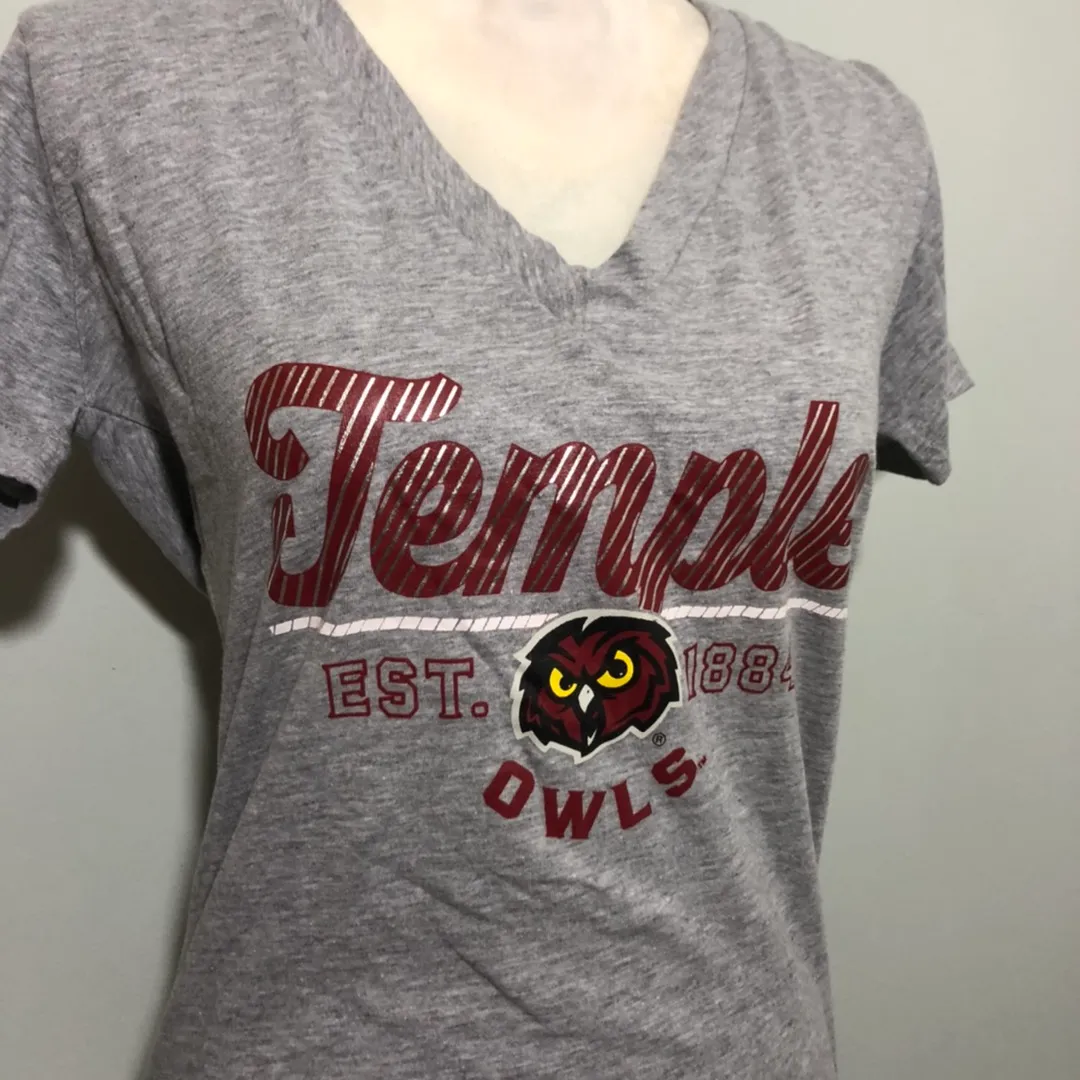 NWOT Temple University Owls V Neck Tee T Shirt Top Heather Gray  - Image 3