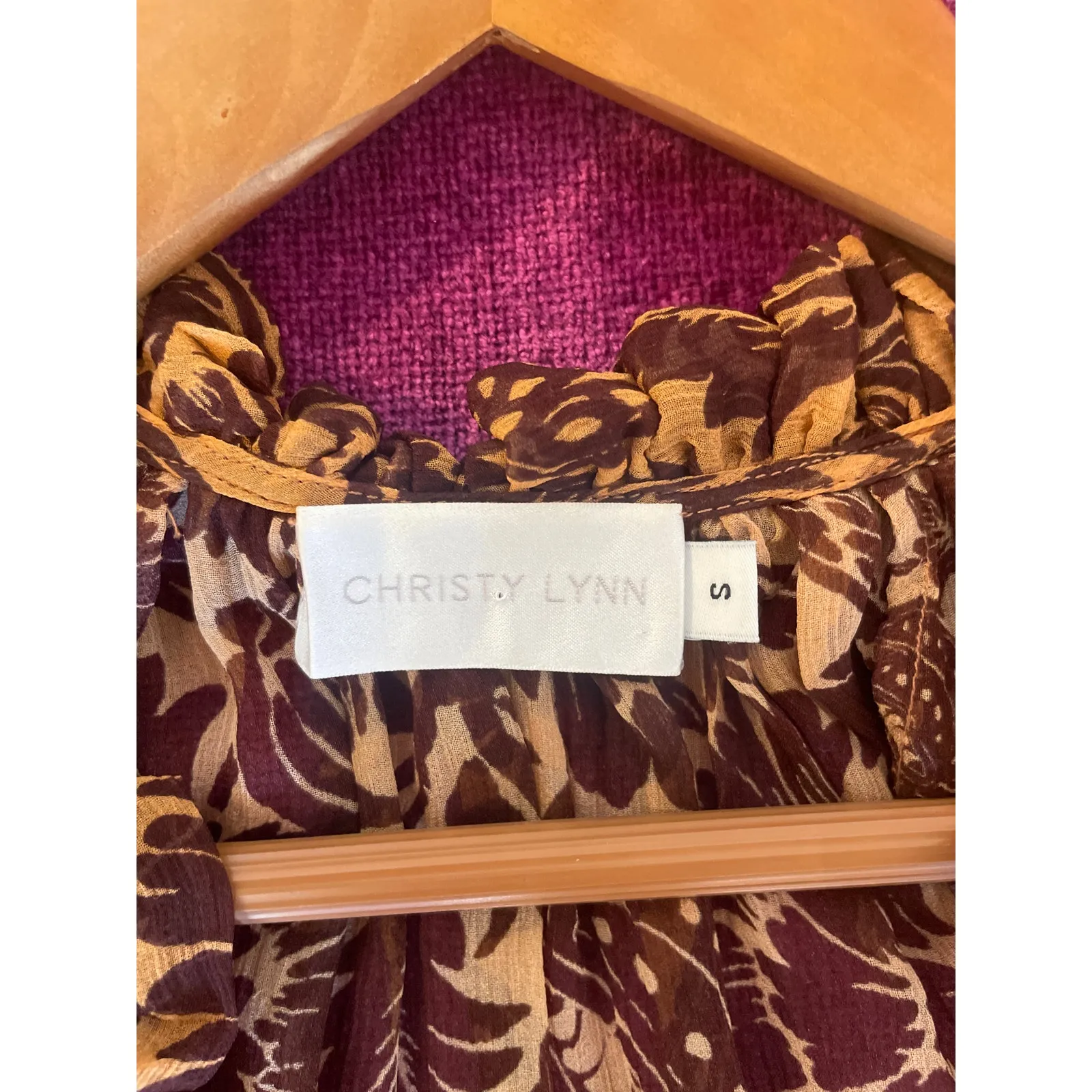 Revolve CHRISTY LYNN Karla Sheer Silk Blouse Top Shirt Small S Brown - Image 3